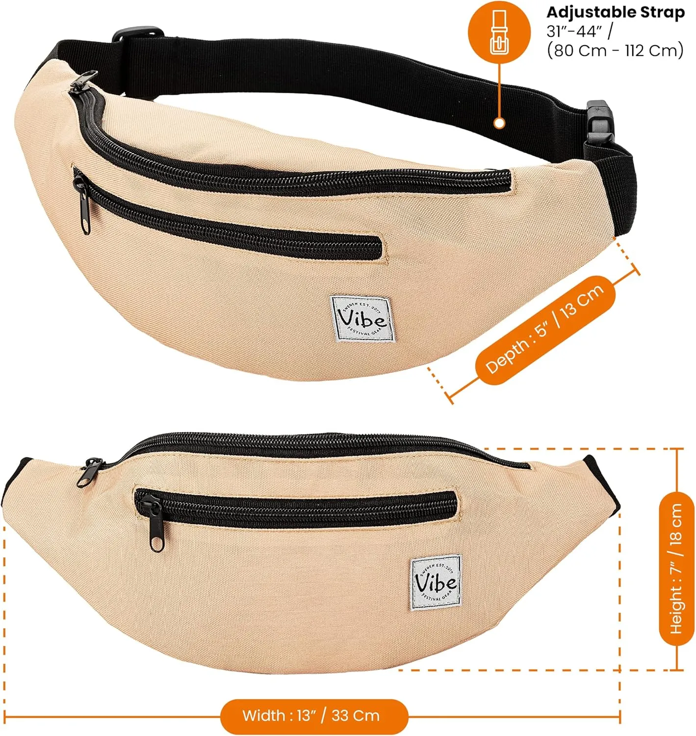 Vibe Festival Gear Fanny Pack for Men Women - Many Prints - Black Holographic Silver Gold Cute Waist Bag for Festival Rave Hiking Running Cycling