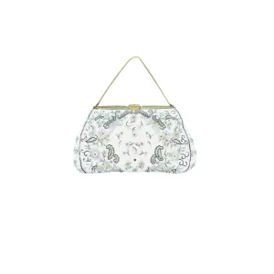 Vintage Floral Design Beads Metal Frame Snake Chain Handle Evening Clutch Sz S