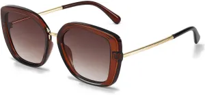 Vintage Sunglasses for Women Deep Blue Large Frame Gradient Blue Lens Glasses Metal