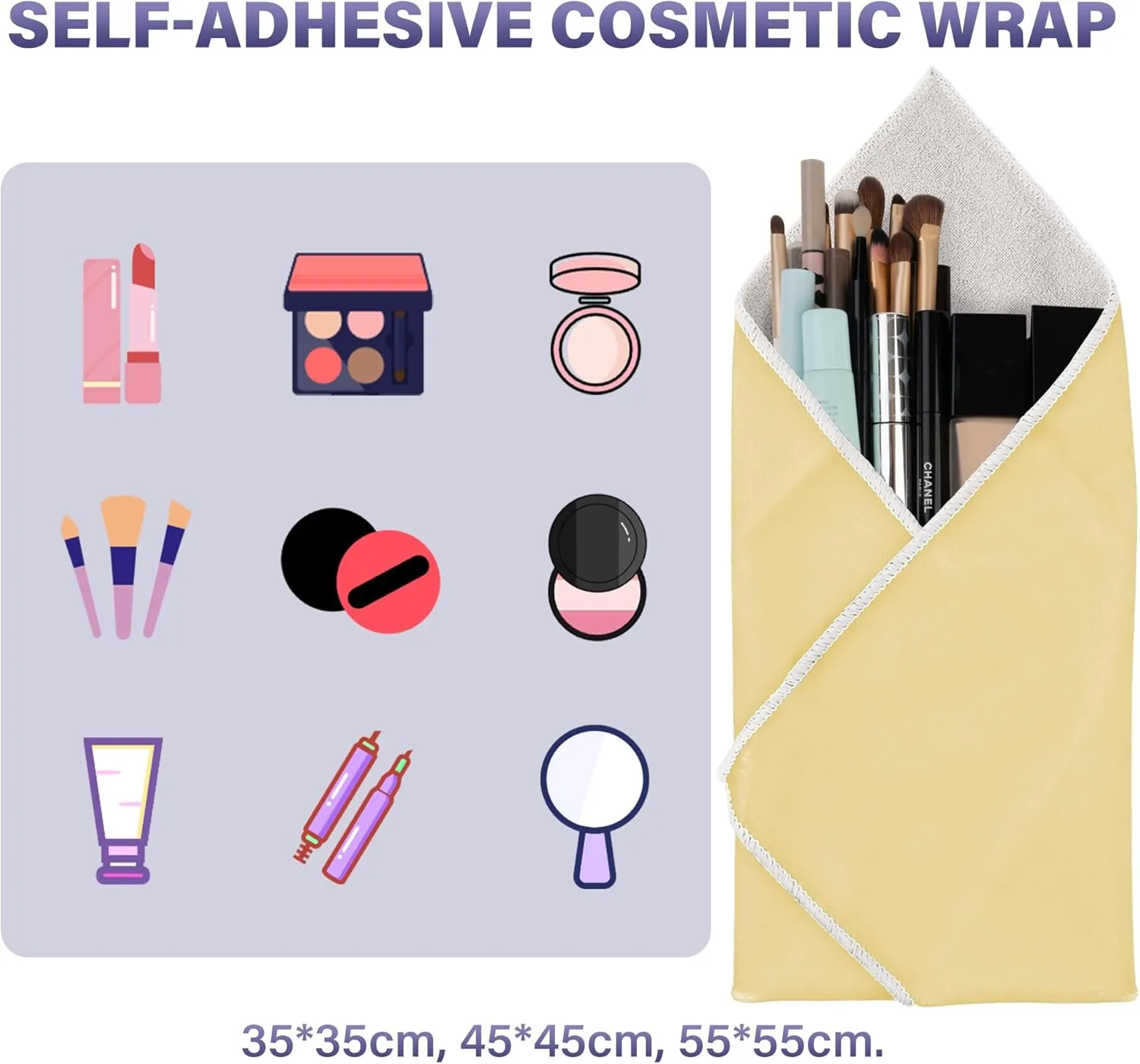 Walking Way Self-Adhesive Magic Cloth Makeup Bag, Portable Protective Cosmetic Pouch, Camera Lens Wrap, Stylish Travel Organizer for Beauty Essentials, Travel, Gifts & Daily Use(Yellow, 21.65 inch)
