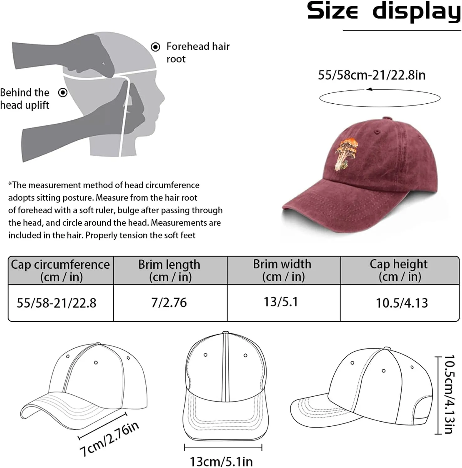 Watercolor Mushroom Hat for Women Stylish Washed Distressed Baseball Caps