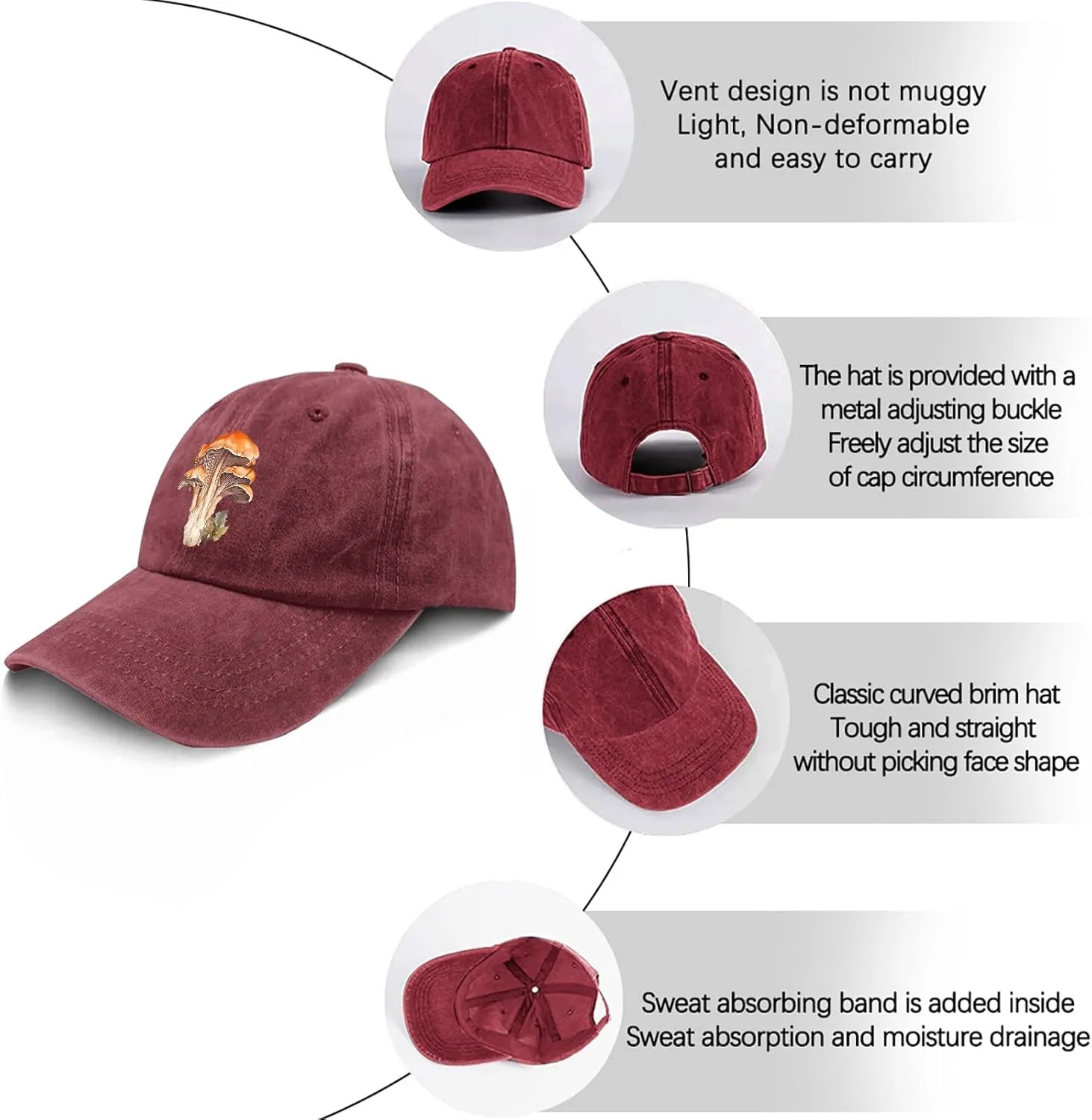 Watercolor Mushroom Hat for Women Stylish Washed Distressed Baseball Caps