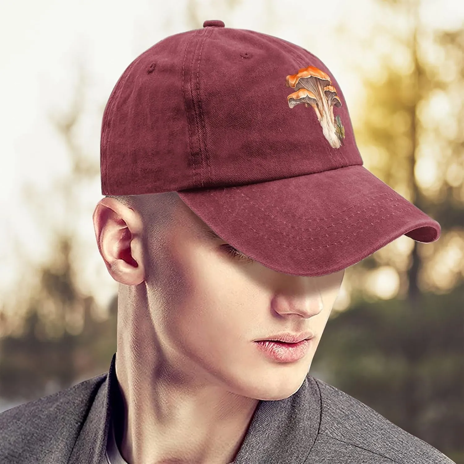 Watercolor Mushroom Hat for Women Stylish Washed Distressed Baseball Caps