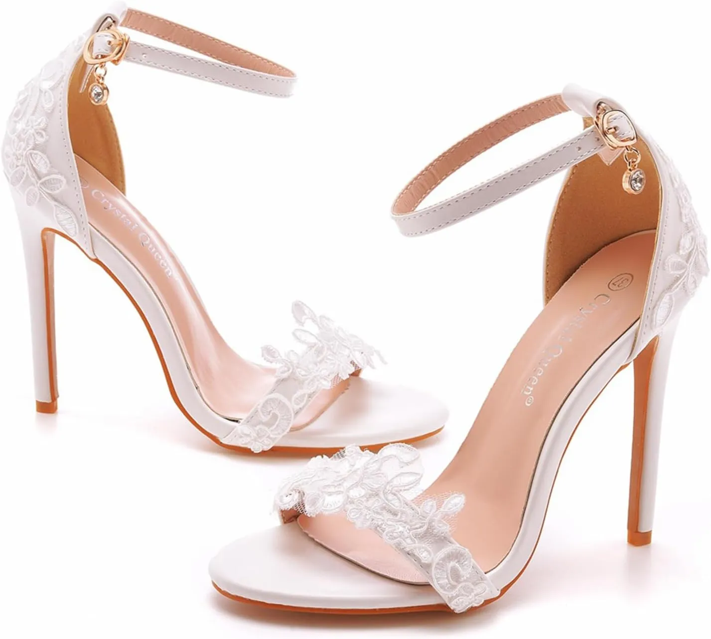Wedding Bride Shoes,Women's Wedding Peep Toe High Heels Lace Stiletto High Heels Bridal Evening Party Prom Sandals11cm