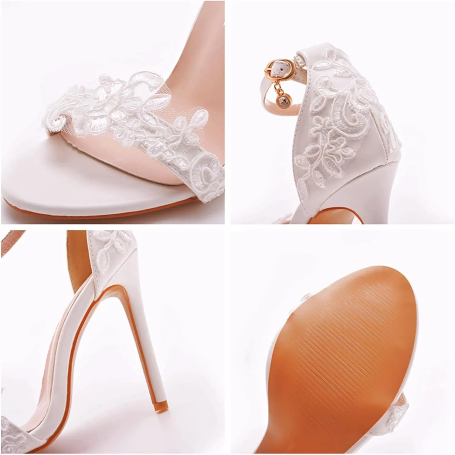 Wedding Bride Shoes,Women's Wedding Peep Toe High Heels Lace Stiletto High Heels Bridal Evening Party Prom Sandals11cm