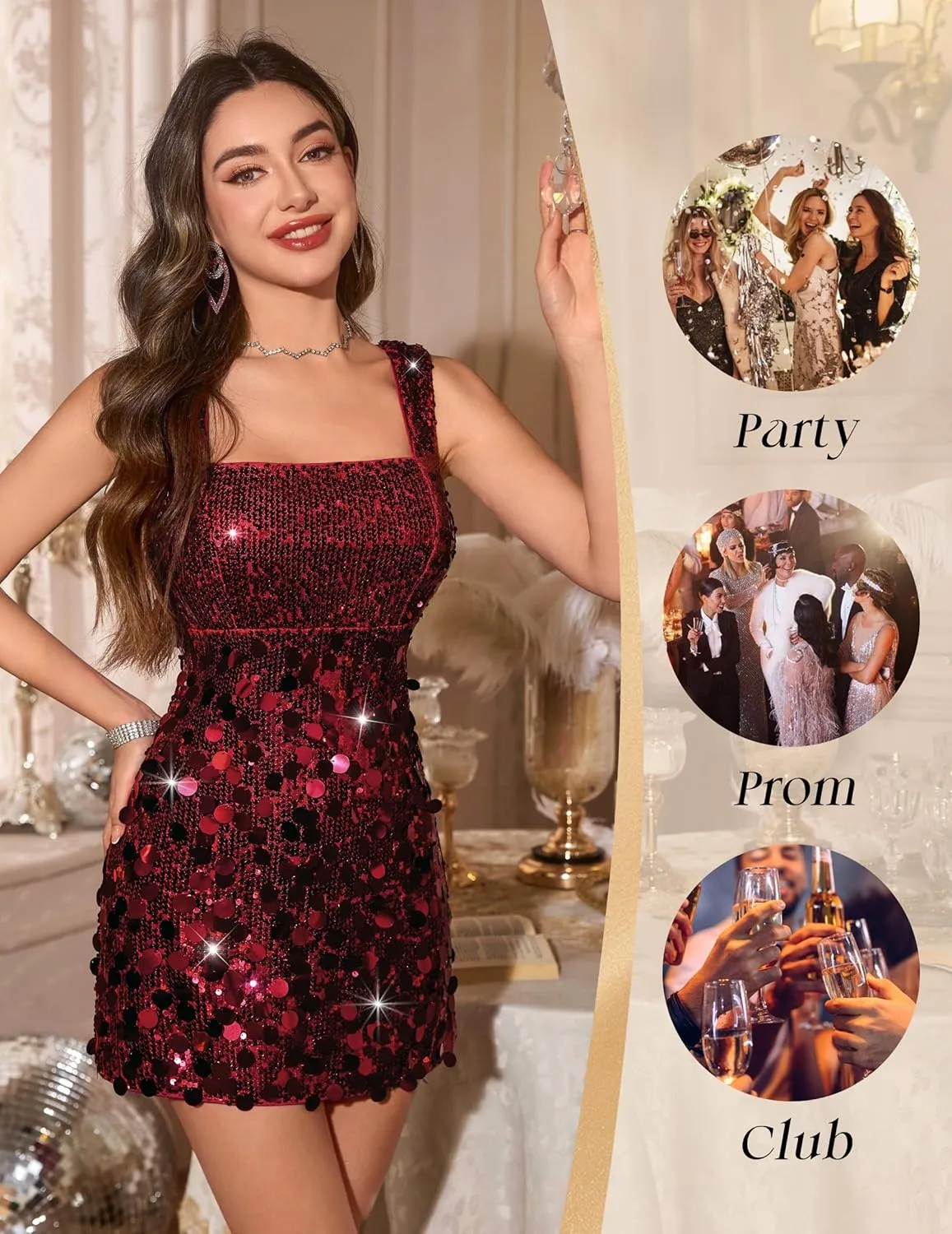 Wedtrend Women's Sequin Dress Saprkly Cocktail Dresses A-Line Swing Homecoming Dresses