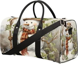 Winter Snow Snowman Travel Duffel Bag for Women Men Waterproof Foldable Overnight Weekender Bag Large Capacity Sports Gym Bag