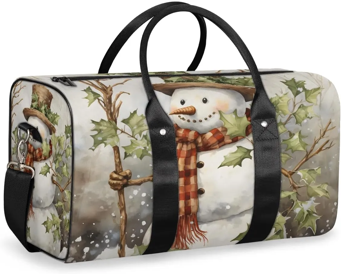Winter Snow Snowman Travel Duffel Bag for Women Men Waterproof Foldable Overnight Weekender Bag Large Capacity Sports Gym Bag