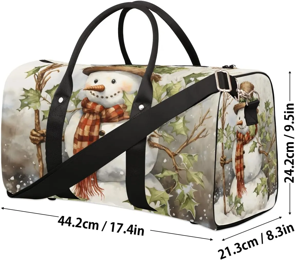 Winter Snow Snowman Travel Duffel Bag for Women Men Waterproof Foldable Overnight Weekender Bag Large Capacity Sports Gym Bag