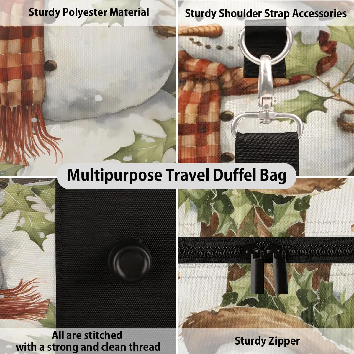 Winter Snow Snowman Travel Duffel Bag for Women Men Waterproof Foldable Overnight Weekender Bag Large Capacity Sports Gym Bag