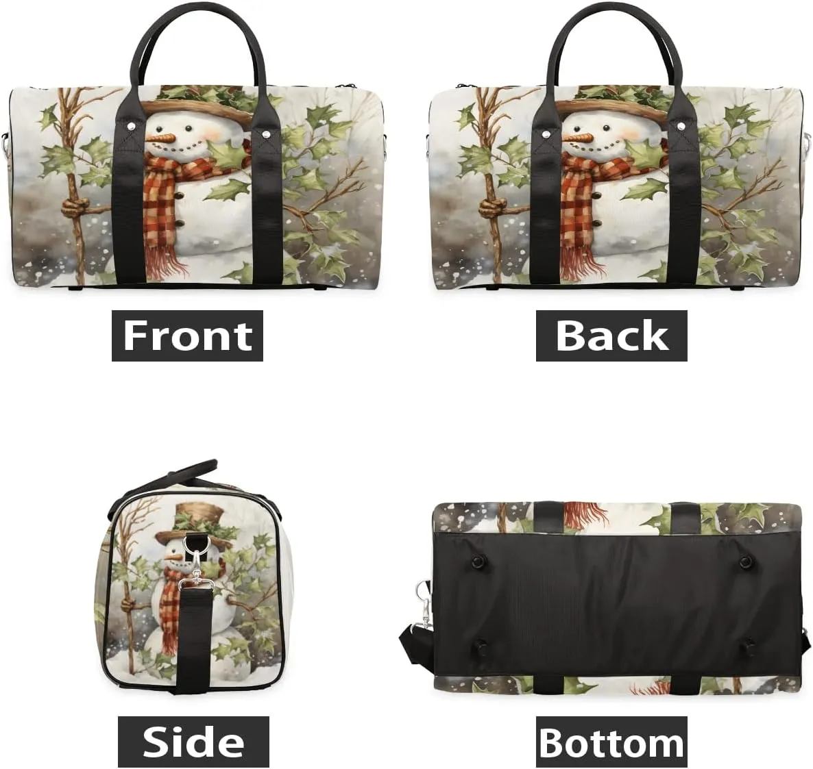 Winter Snow Snowman Travel Duffel Bag for Women Men Waterproof Foldable Overnight Weekender Bag Large Capacity Sports Gym Bag