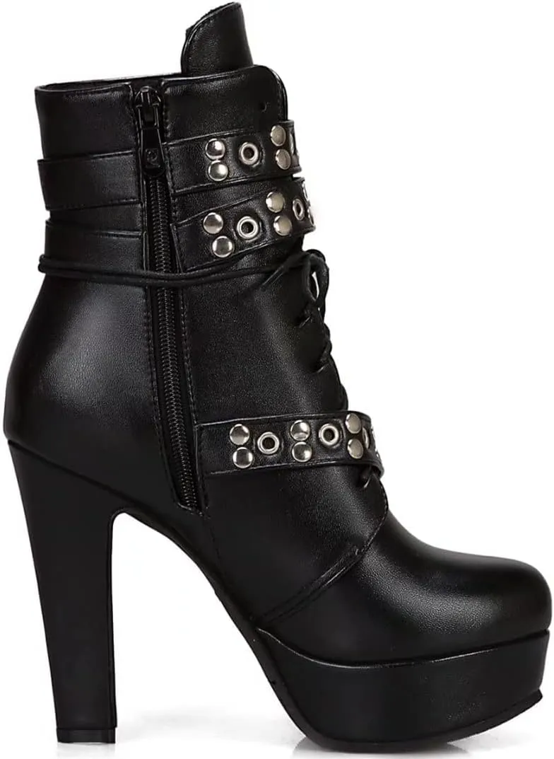 Women Ankle Boots Platform Lace Up High Heel Short Boot Female Buckle Autumn Winter Shoes Unisex Large Size
