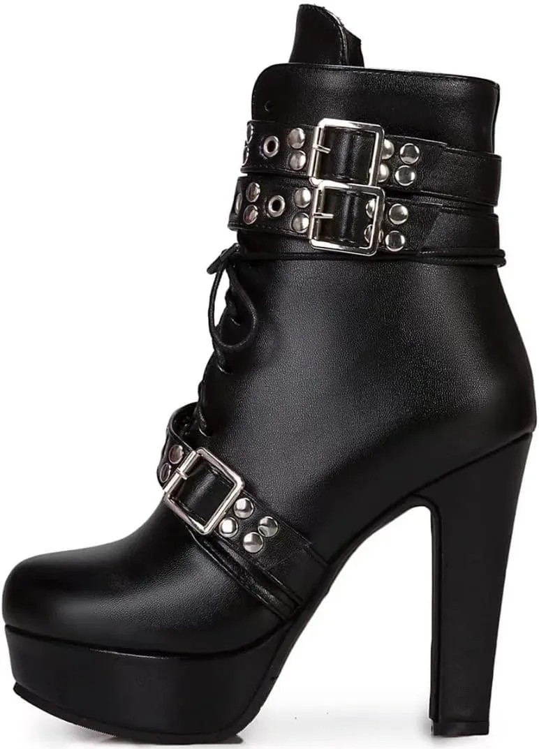 Women Ankle Boots Platform Lace Up High Heel Short Boot Female Buckle Autumn Winter Shoes Unisex Large Size