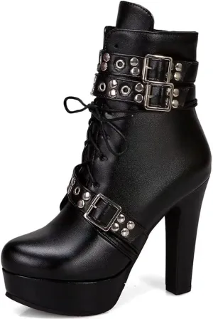 Women Ankle Boots Platform Lace Up High Heel Short Boot Female Buckle Autumn Winter Shoes Unisex Large Size