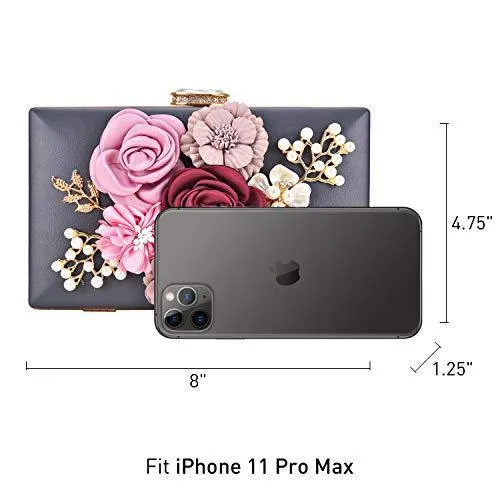Women Flower Evening Bag Prom Cocktail Clutch with Pearl Beaded
