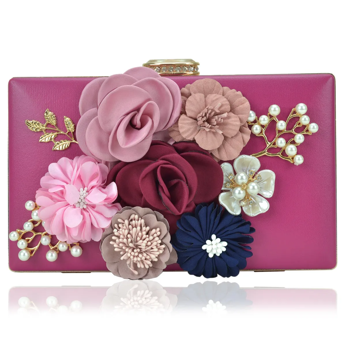Women Flower Evening Bag Prom Cocktail Clutch with Pearl Beaded