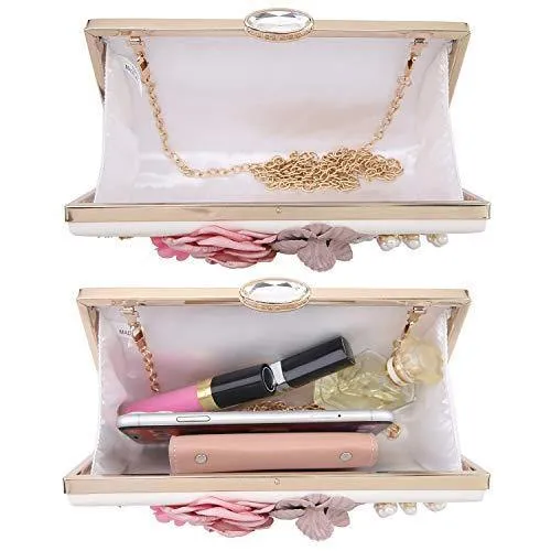 Women Flower Evening Bag Prom Cocktail Clutch with Pearl Beaded