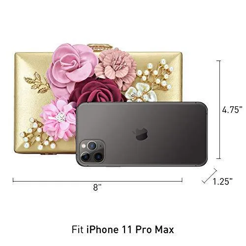 Women Flower Evening Bag Prom Cocktail Clutch with Pearl Beaded