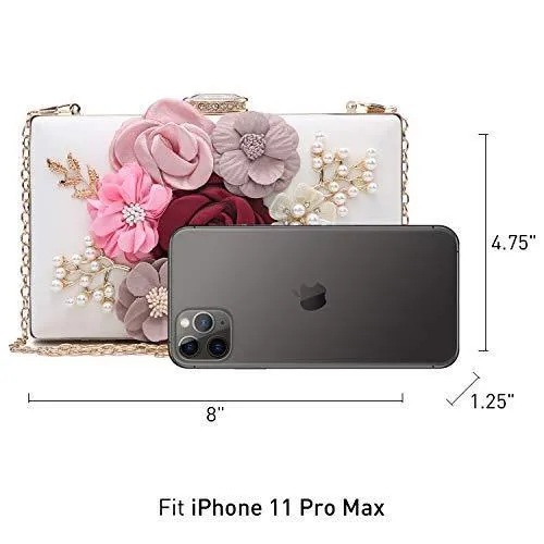 Women Flower Evening Bag Prom Cocktail Clutch with Pearl Beaded