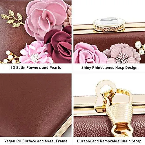 Women Flower Evening Bag Prom Cocktail Clutch with Pearl Beaded