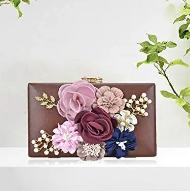 Women Flower Evening Bag Prom Cocktail Clutch with Pearl Beaded