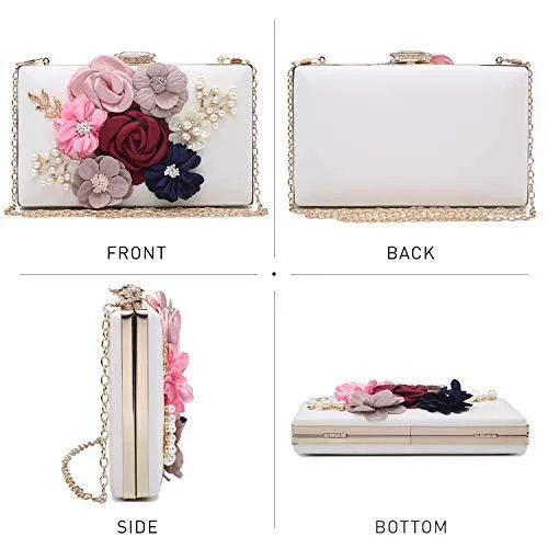 Women Flower Evening Bag Prom Cocktail Clutch with Pearl Beaded