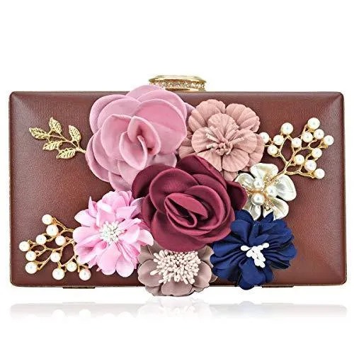 Women Flower Evening Bag Prom Cocktail Clutch with Pearl Beaded