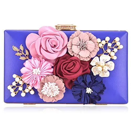 Women Flower Evening Bag Prom Cocktail Clutch with Pearl Beaded
