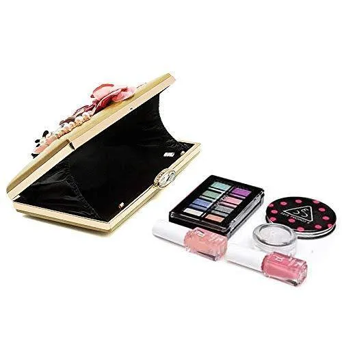 Women Flower Evening Bag Prom Cocktail Clutch with Pearl Beaded