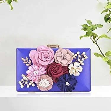 Women Flower Evening Bag Prom Cocktail Clutch with Pearl Beaded