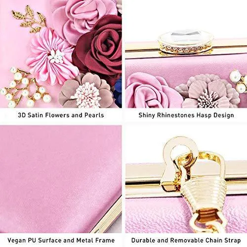 Women Flower Evening Bag Prom Cocktail Clutch with Pearl Beaded