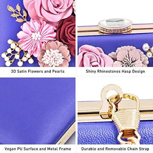 Women Flower Evening Bag Prom Cocktail Clutch with Pearl Beaded