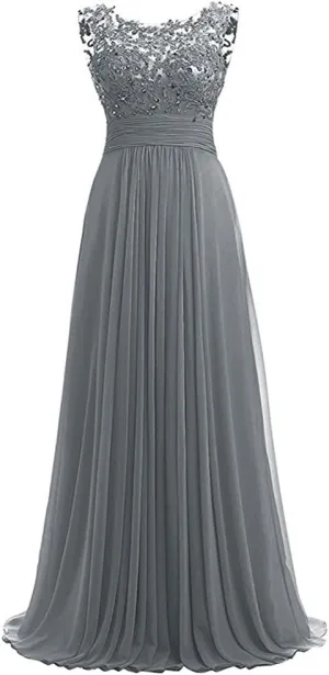 Women Long Beaded Chiffon Bridesmaid Dresses Prom Formal Dress
