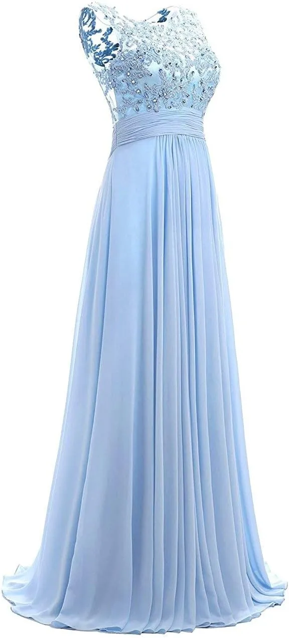 Women Long Beaded Chiffon Bridesmaid Dresses Prom Formal Dress