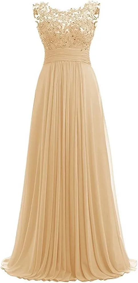 Women Long Beaded Chiffon Bridesmaid Dresses Prom Formal Dress