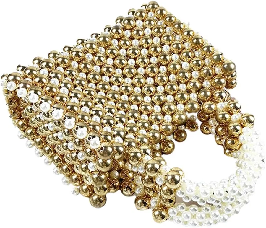Women Pearl Clutch Bag Beaded Handbag Purse Wedding Bridal Evening Bag Elegant Shoulder Bag for Formal Party