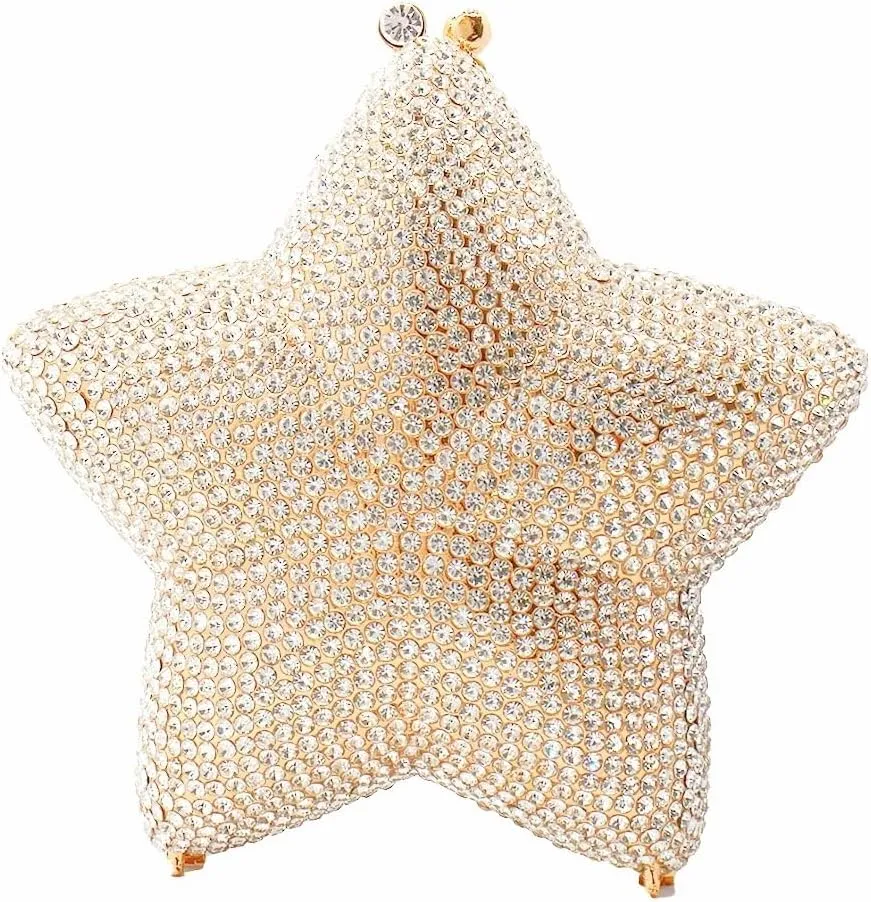 Women Rhinestone Star Shape Clutch Purse Unique Crystal Evening Bag Luxury Chain Handbag for Wedding Cocktail Party