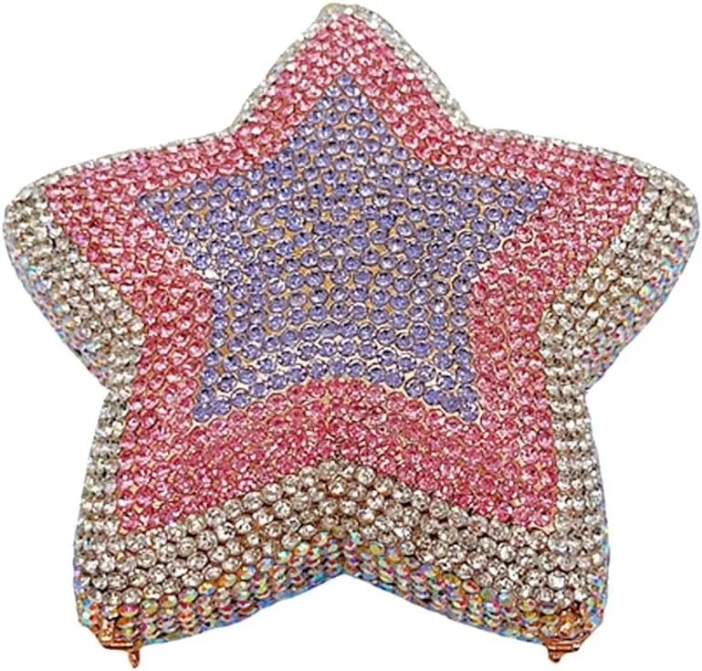 Women Rhinestone Star Shape Clutch Purse Unique Crystal Evening Bag Luxury Chain Handbag for Wedding Cocktail Party