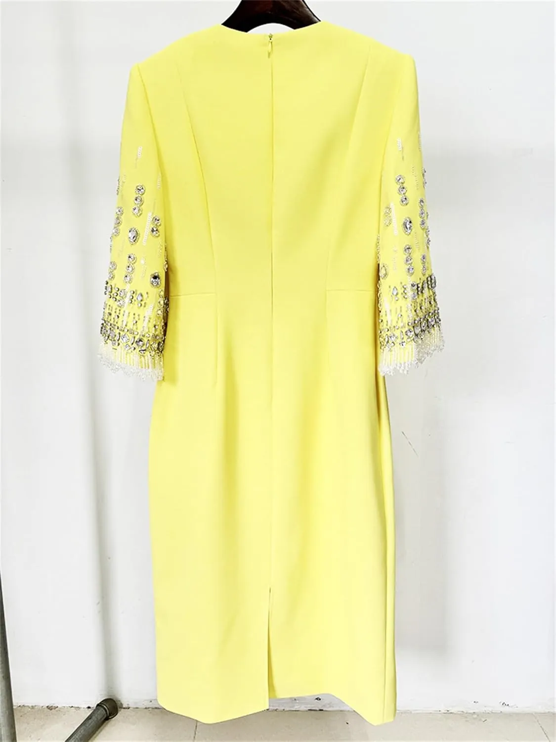 Women's 2025 Party Cocktail Dress Beaded Diamond Slim Midi Formal Dresses Half Sleeve Female Evening Dresses
