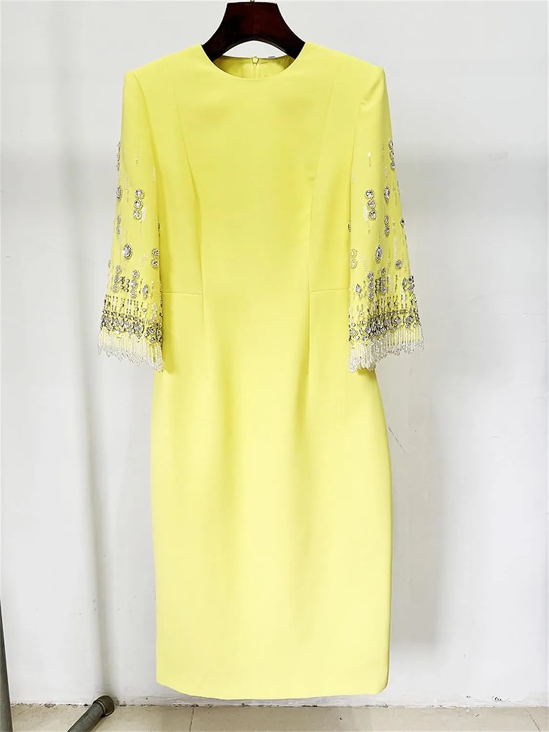Women's 2025 Party Cocktail Dress Beaded Diamond Slim Midi Formal Dresses Half Sleeve Female Evening Dresses