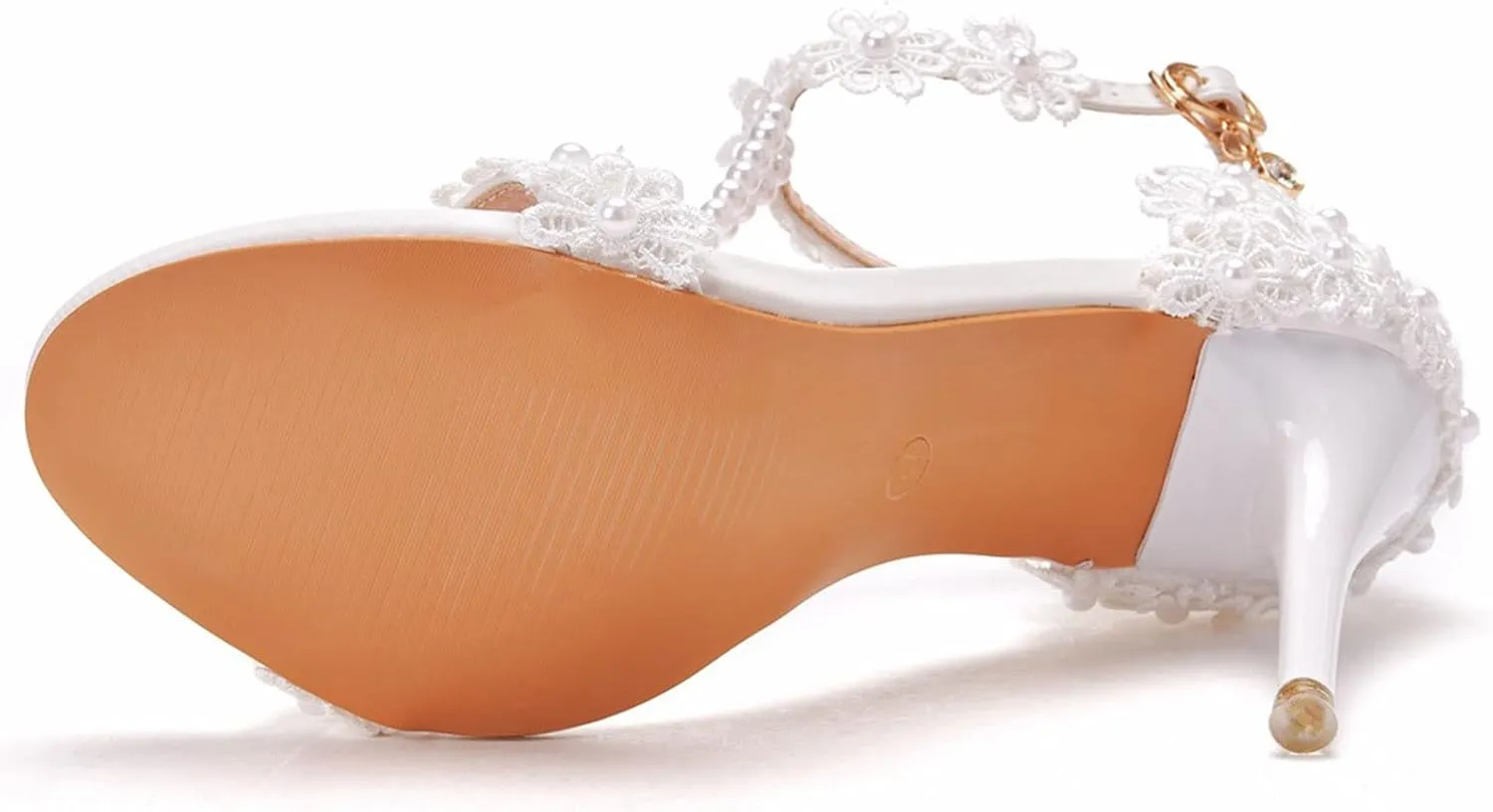Womens Beaded High Heels 9cm Stiletto Lace Crystal Wedding Shoes Open Toe Rhinestones Bridal Shoes Sandals Ankle Strap Bridesmaid Court Pumps Shoes Prom Evening Party