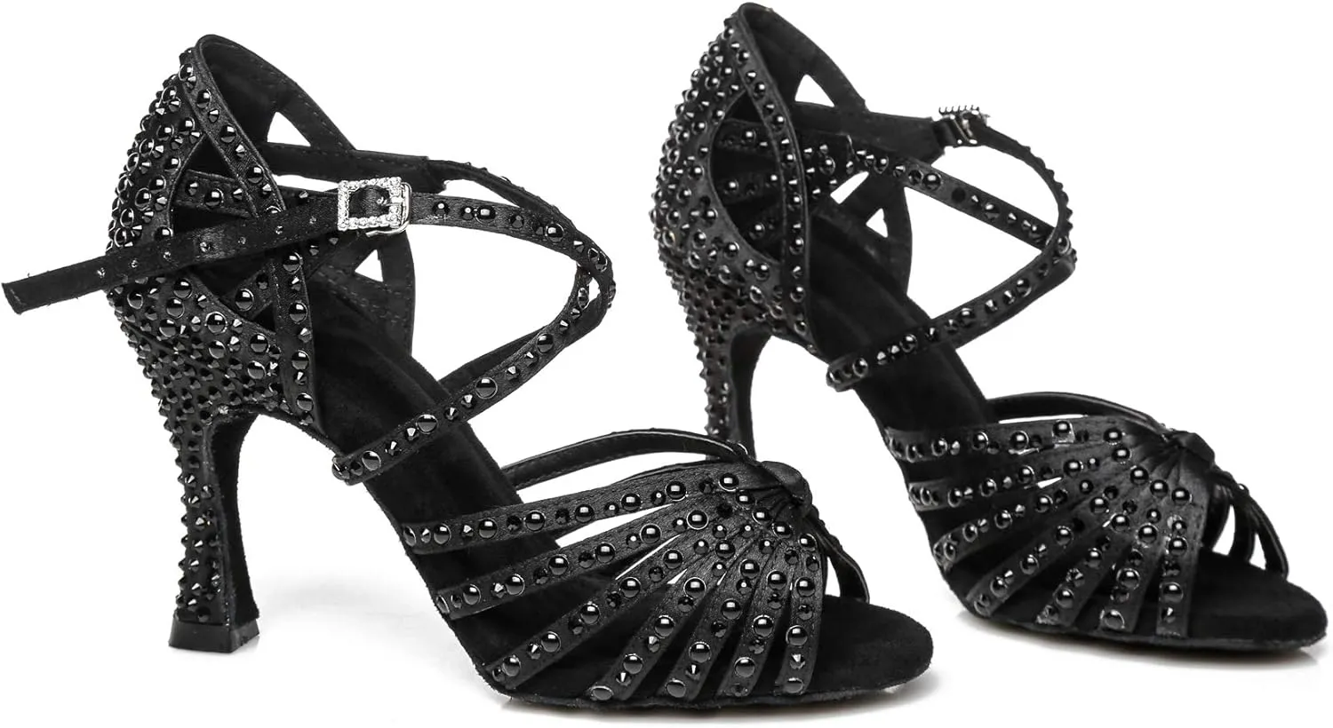 Womens Beaded Latin Salsa Dancing Shoes Ankle Strap Wedding Evening Sandals