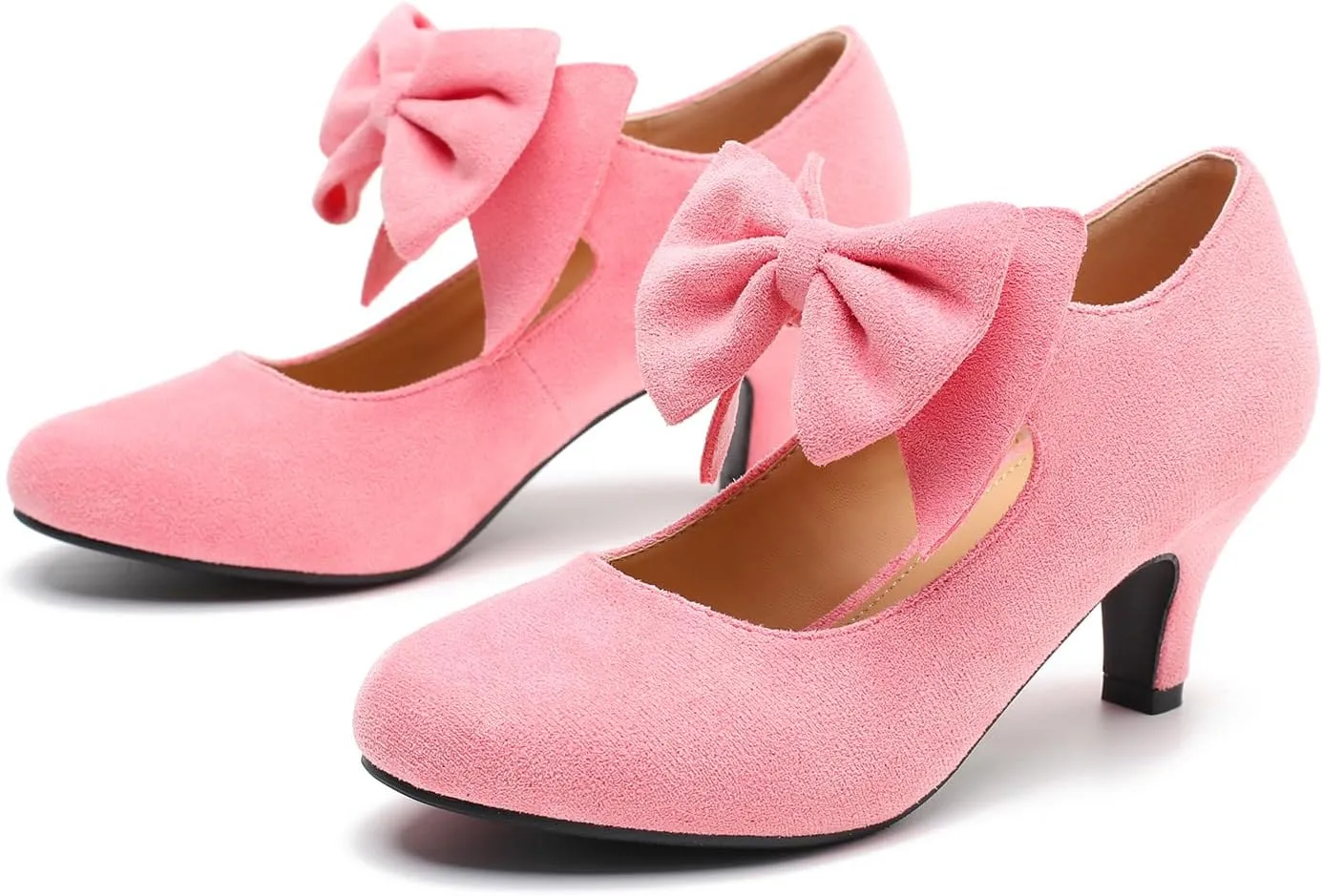 Women's Bow Mary Jane Kitten Heels Pumps Round Toe Low Heels Ankle Strap Dress Evening Party Shoes