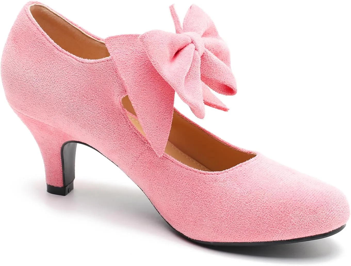 Women's Bow Mary Jane Kitten Heels Pumps Round Toe Low Heels Ankle Strap Dress Evening Party Shoes