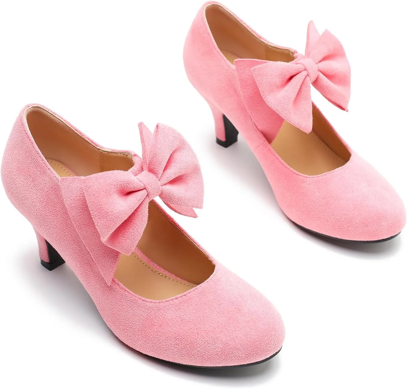 Women's Bow Mary Jane Kitten Heels Pumps Round Toe Low Heels Ankle Strap Dress Evening Party Shoes