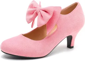 Women's Bow Mary Jane Kitten Heels Pumps Round Toe Low Heels Ankle Strap Dress Evening Party Shoes