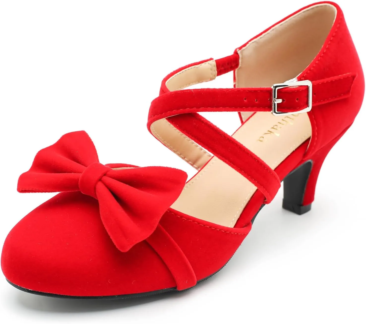 Womens Bow Mary Janes Low Kitten Heels Closed Toe Cross Ankle Strap Dress Shoes Comfortable Vintage Wedding Pumps Dress Shoes