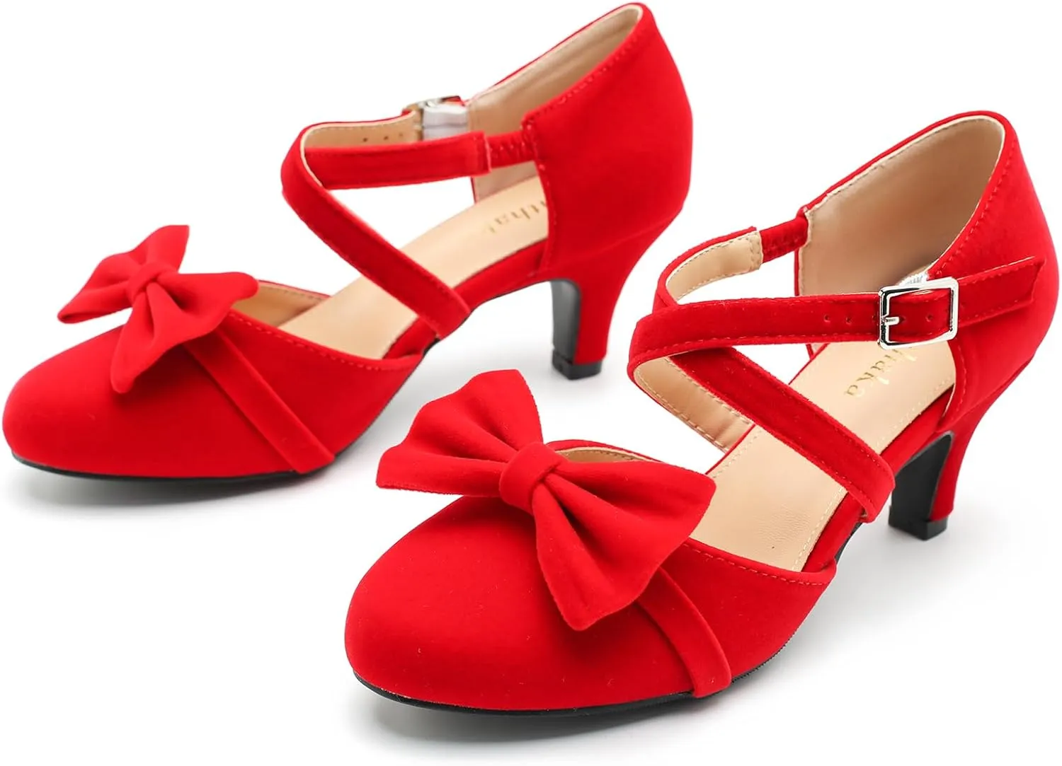 Womens Bow Mary Janes Low Kitten Heels Closed Toe Cross Ankle Strap Dress Shoes Comfortable Vintage Wedding Pumps Dress Shoes