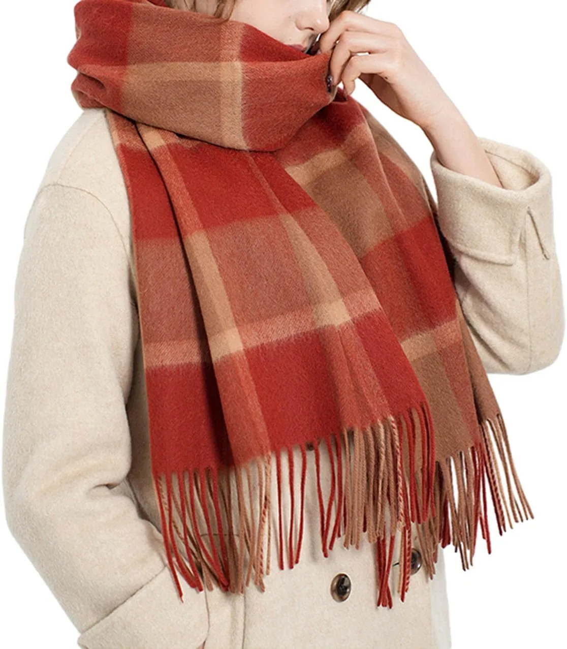 Womens Cashmere Scarf (Baby Alpaca) Large Soft Warm plaid shawls Wraps for Winter Mens Scarves Gifts