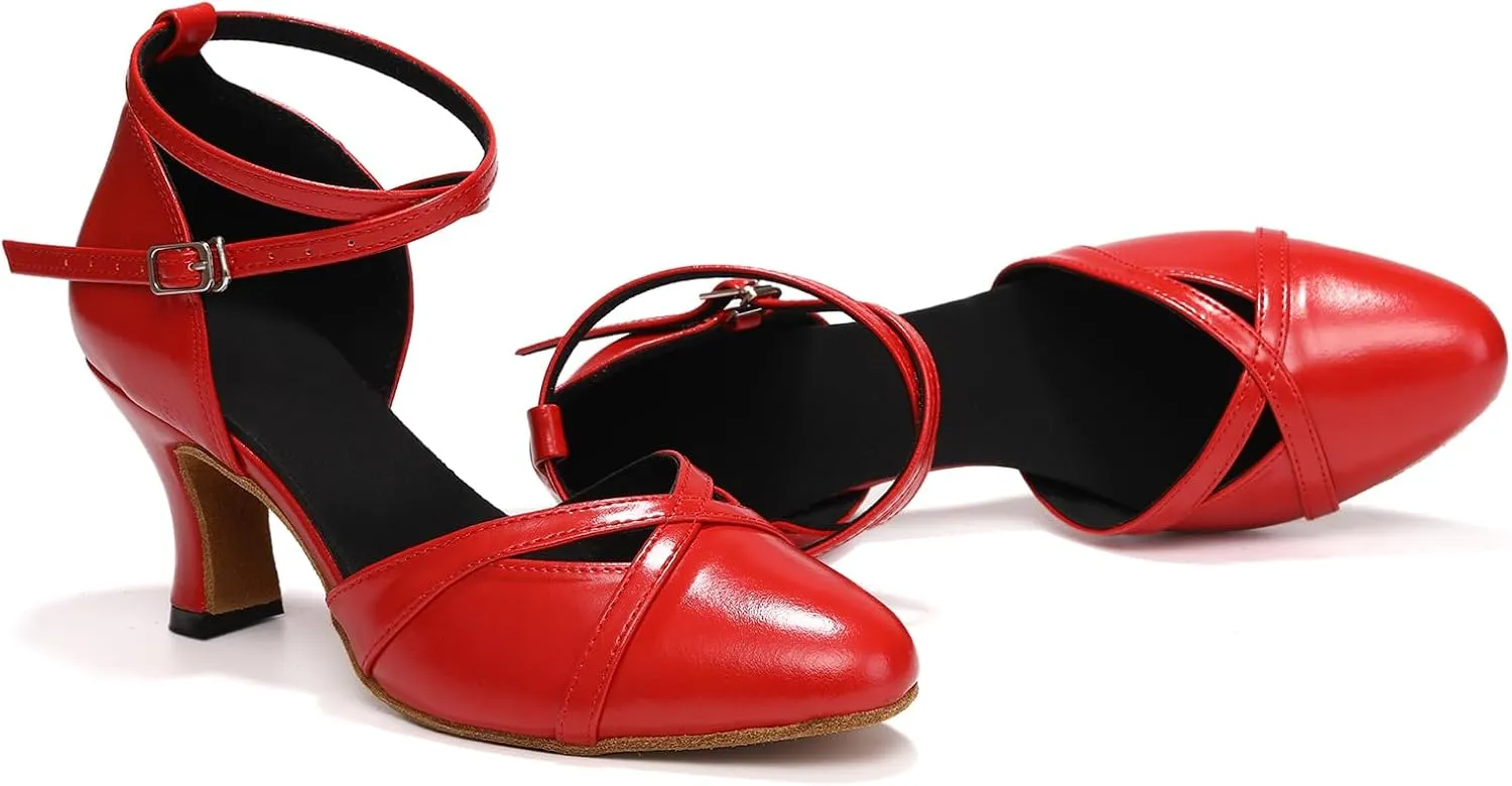 Women's Closed Toe Dance Shoes Ankle Strap Ballroom Latin Salsa Dancing Shoes